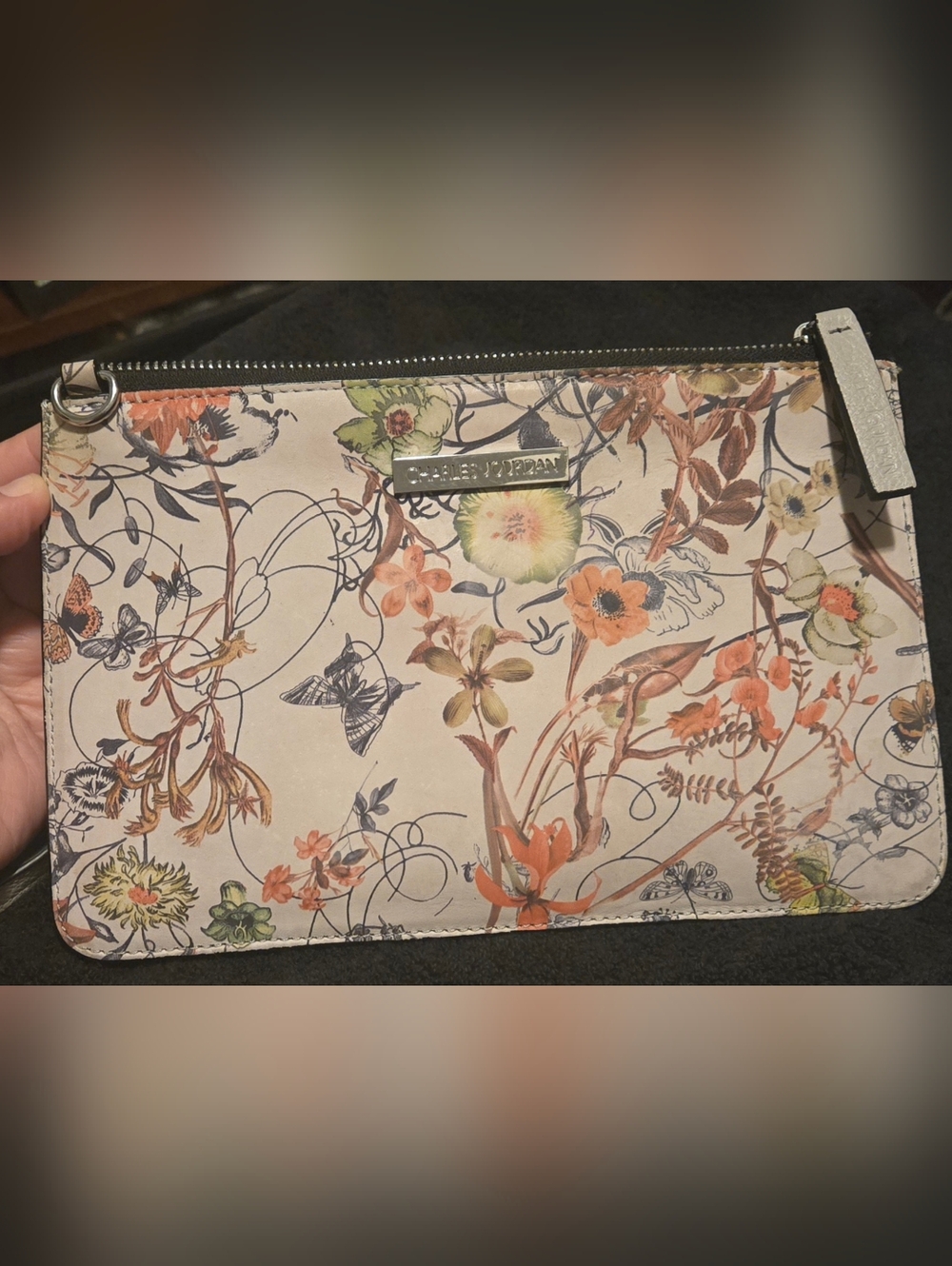 Charles Jourdan Floral Crossbody - Cream with Orange, Green, Blue Accents - Picture 8 of 9